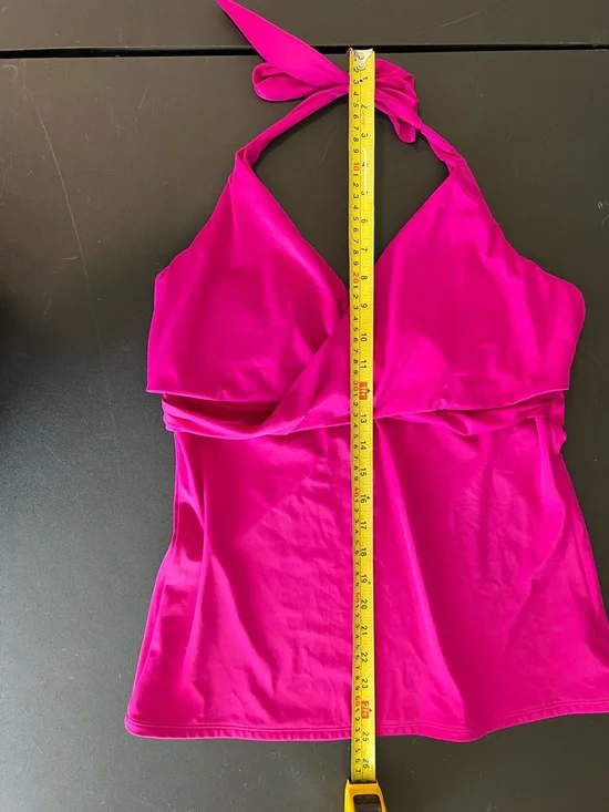 Athleta Womens Faux Wrap Tankini Top Pink Stretch Halter Neck Tie 38D/DDT - Picture 7 of 9